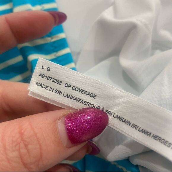 Amazon Essentials Blue White Striped One Piece Swimsuit NWT Size Large - Picture 5 of 7